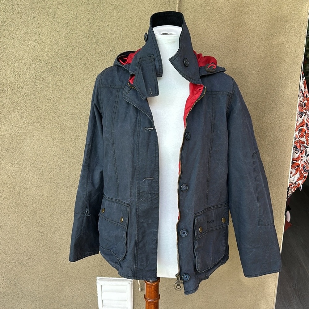Barbour Navy Jacket with Red Lining